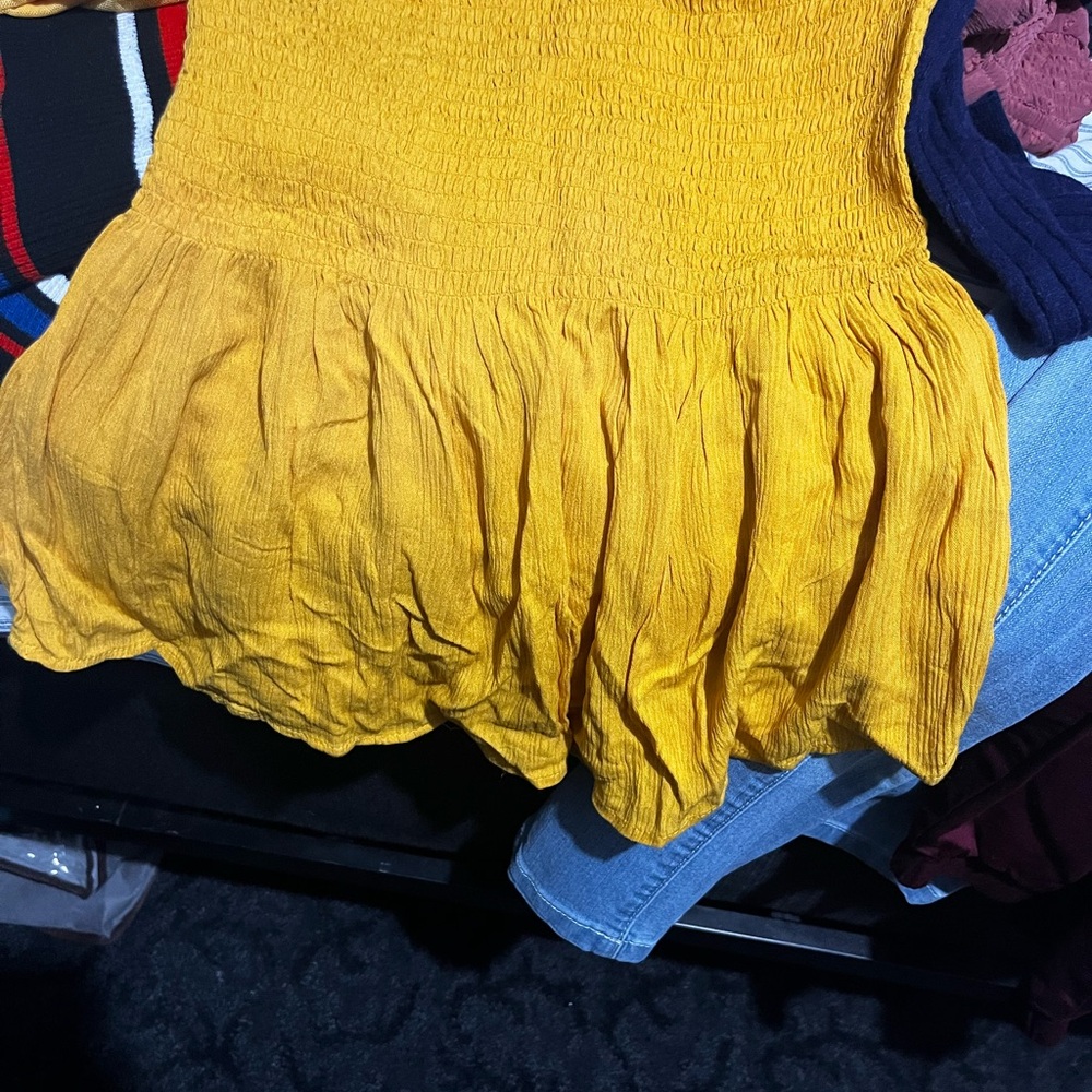 Ambiance Mustard Yellow Smocked Peplum Tank